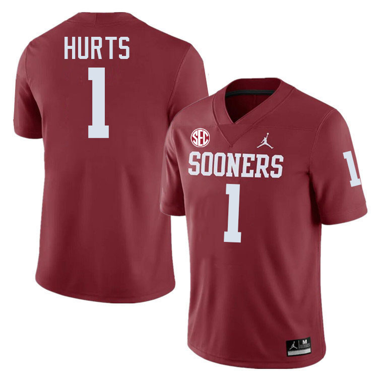 Oklahoma Sooners #1 Jalen Hurts College Football Jerseys,Uniforms-Crimson